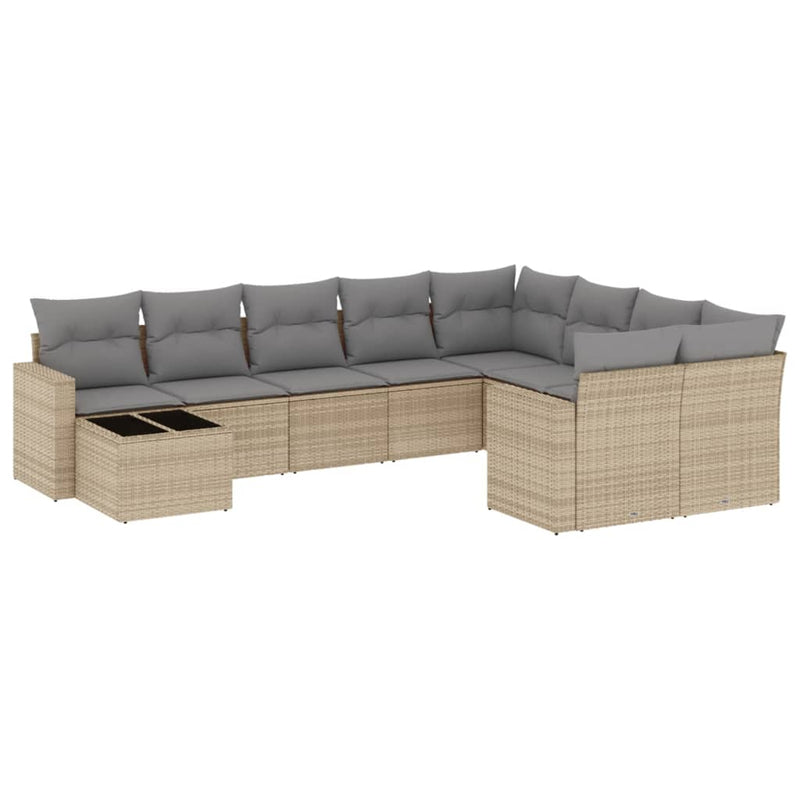 10-delige Loungeset met kussens poly rattan beige