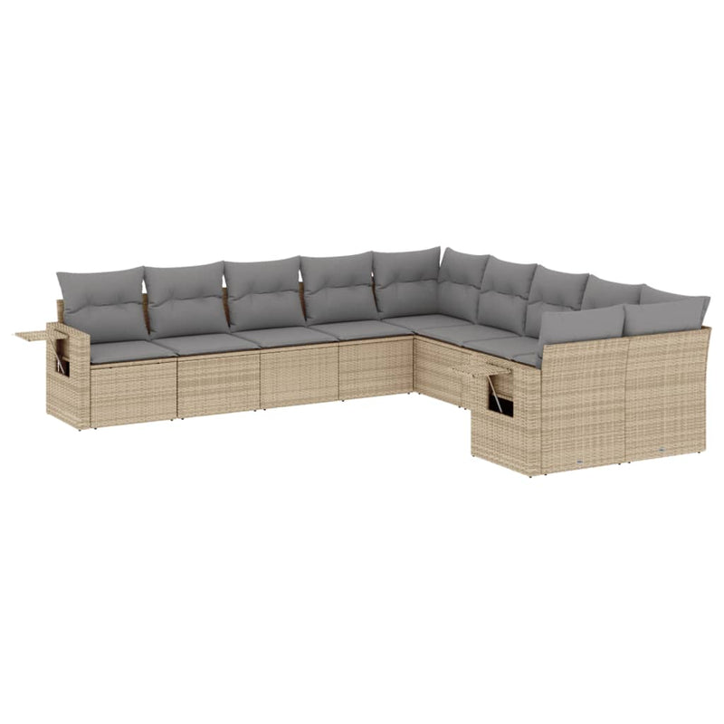 10-delige Loungeset met kussens poly rattan beige