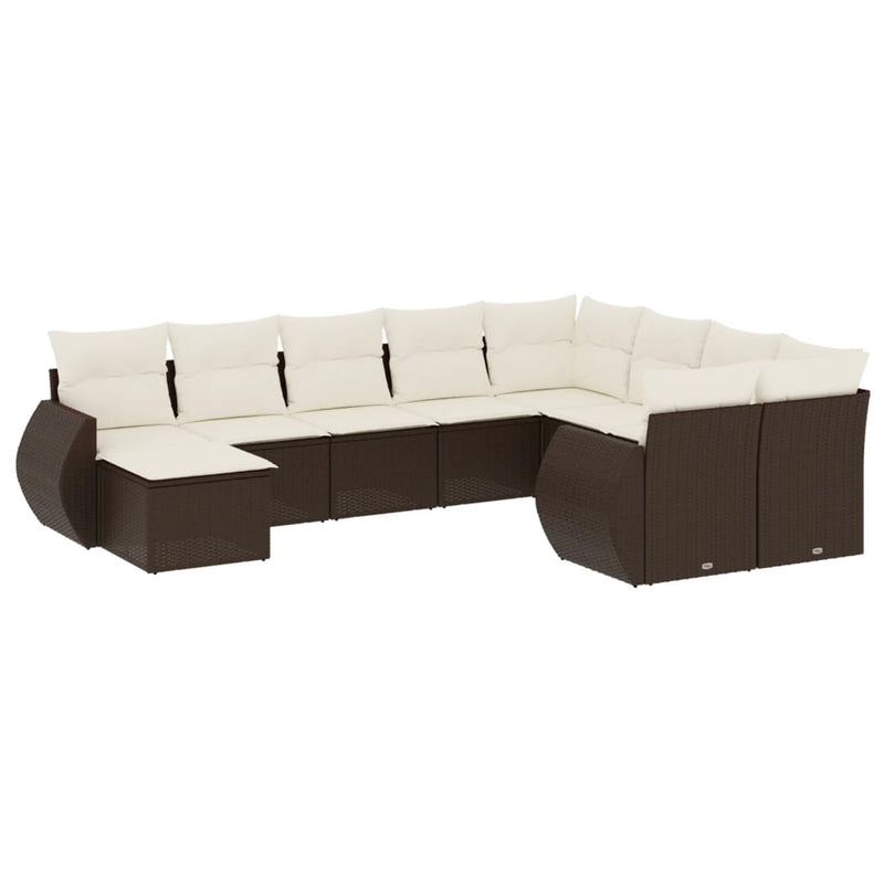 10-delige Loungeset met kussens poly rattan bruin