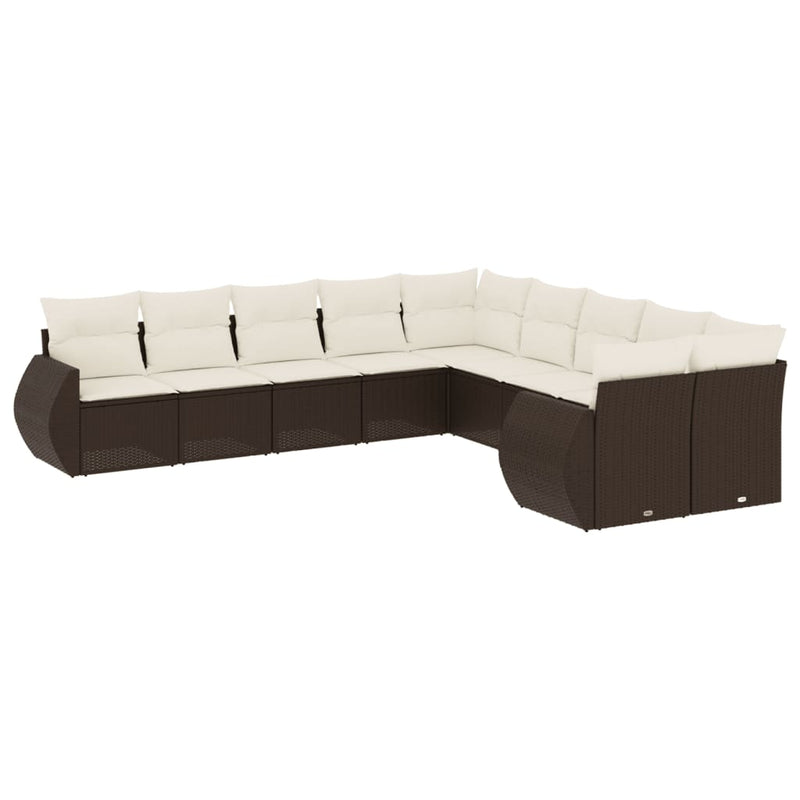 10-delige Loungeset met kussens poly rattan bruin