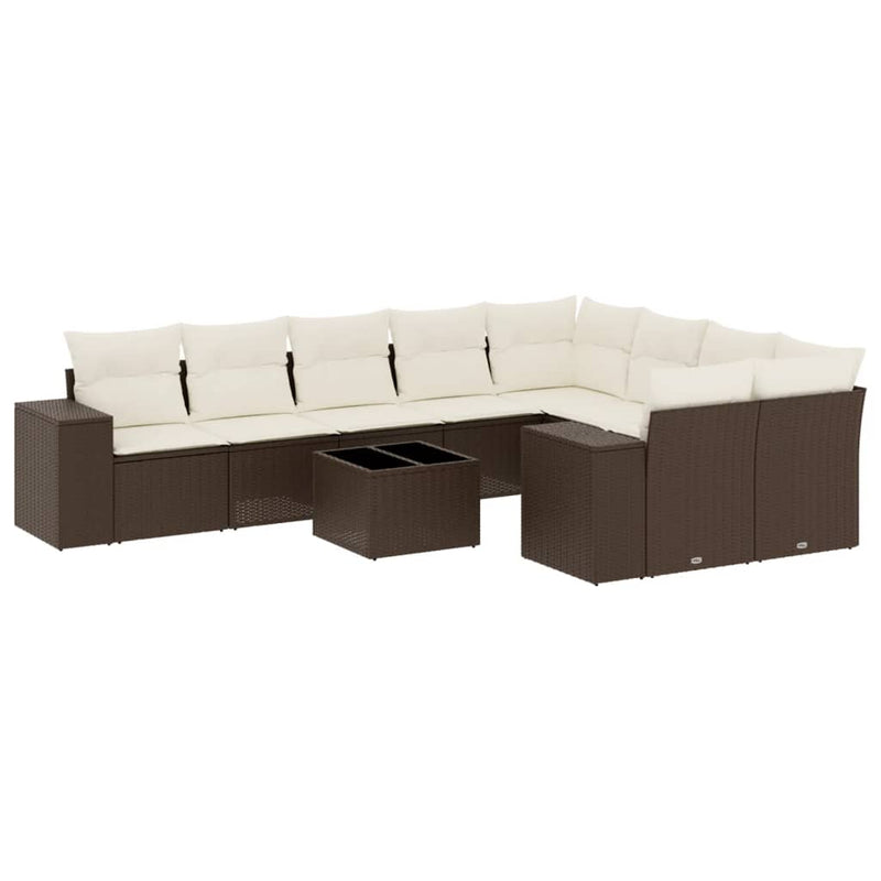 10-delige Loungeset met kussens poly rattan bruin