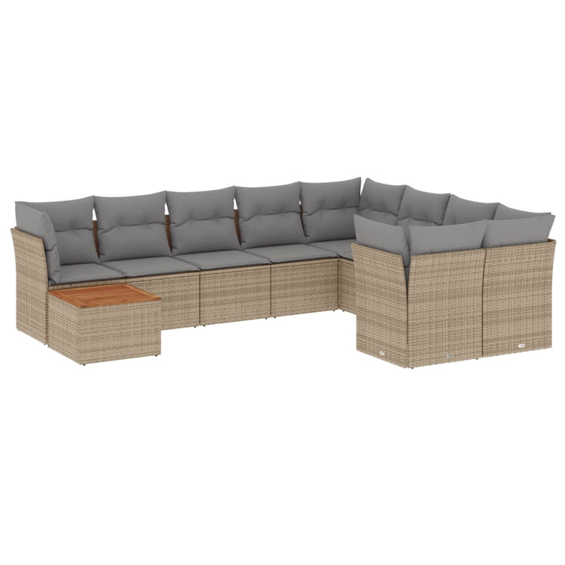 10-delige Loungeset met kussens poly rattan gemengd beige