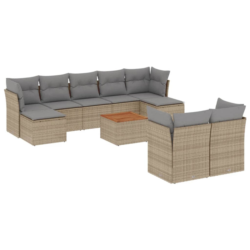 10-delige Loungeset met kussens poly rattan gemengd beige