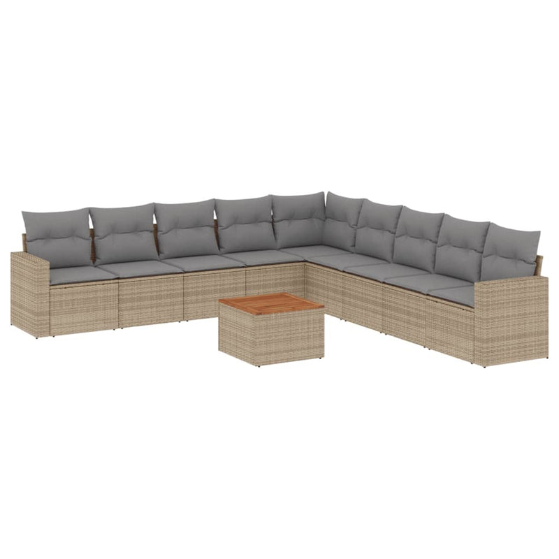 10-delige Loungeset met kussens poly rattan gemengd beige