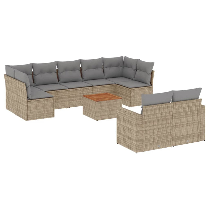 10-delige Loungeset met kussens poly rattan gemengd beige