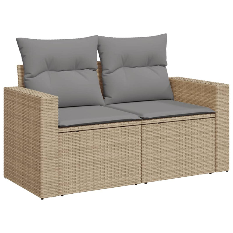 10-delige Loungeset met kussens poly rattan gemengd beige