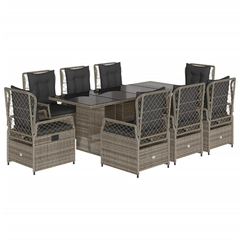 9-delige Tuinset met kussens poly rattan grijs