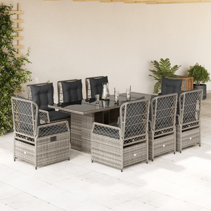 9-delige Tuinset met kussens poly rattan grijs