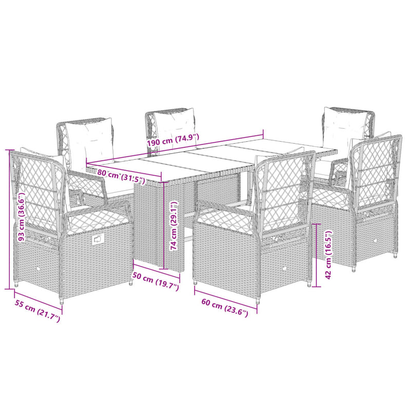 7-delige Tuinset met kussens poly rattan grijs