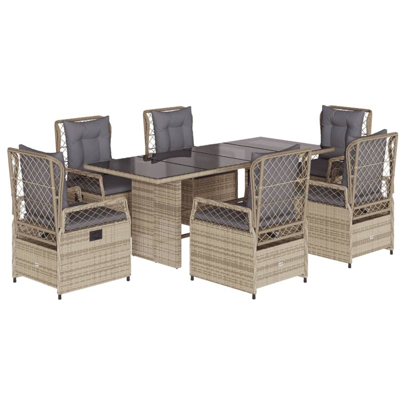 7-delige Tuinset met kussens poly rattan beige