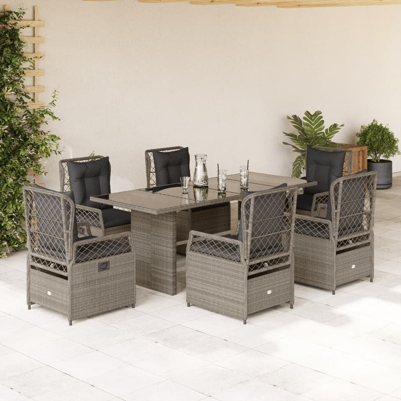 7-delige Tuinset met kussens poly rattan grijs