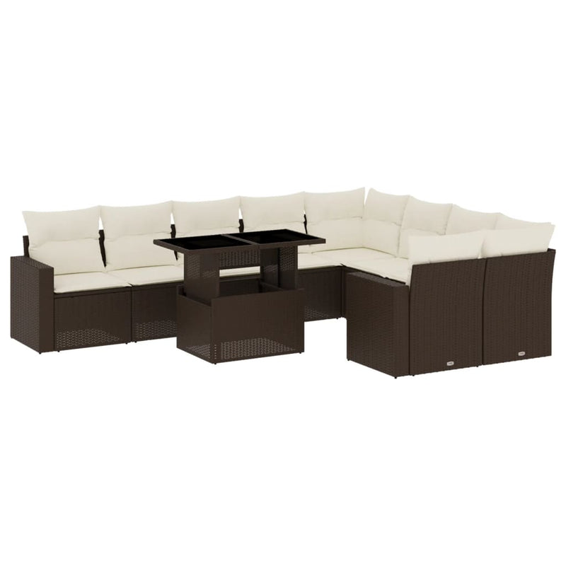 10-delige Loungeset met kussens poly rattan bruin