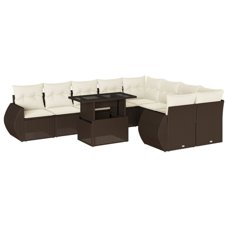 10-delige Loungeset met kussens poly rattan bruin