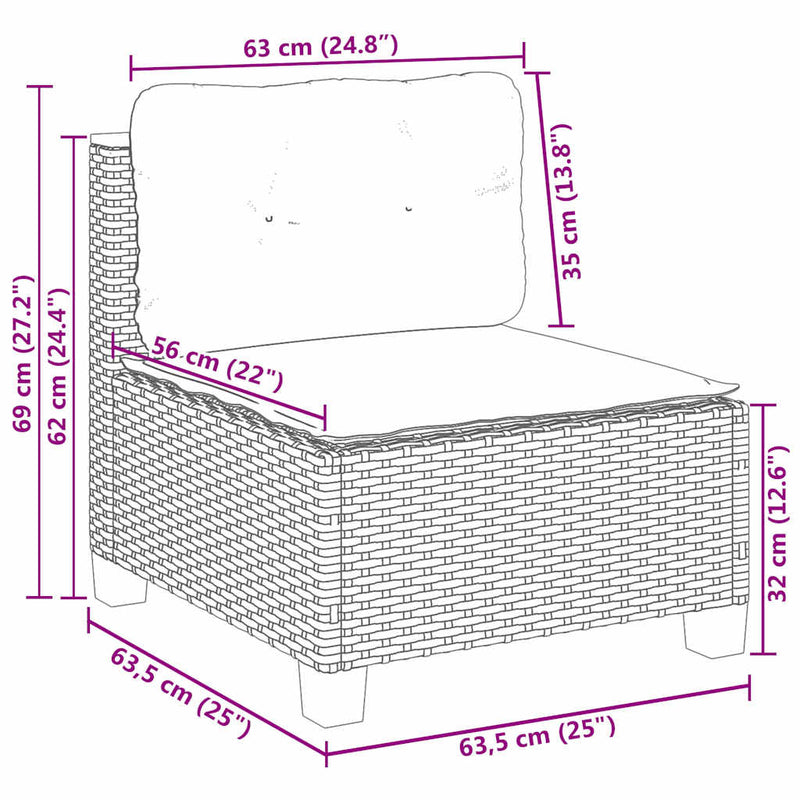 10-delige Loungeset met kussens poly rattan beige