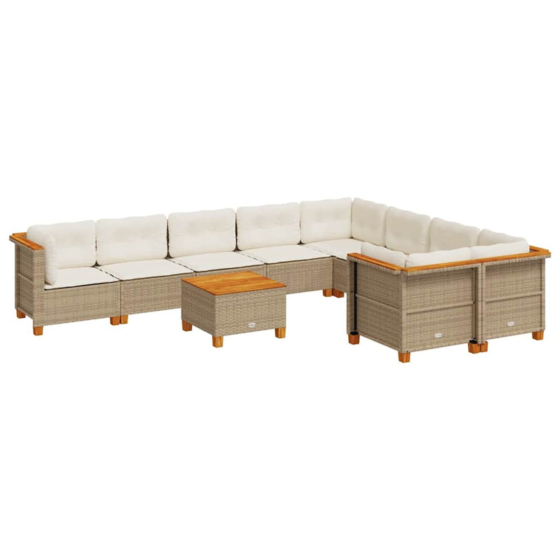 10-delige Loungeset met kussens poly rattan beige