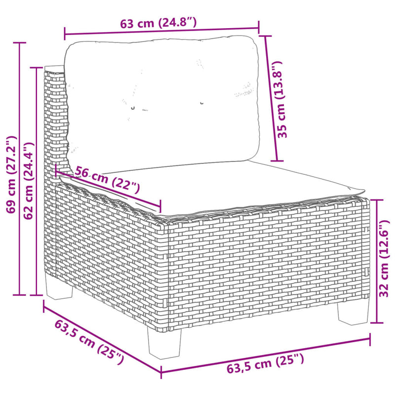 10-delige Loungeset met kussens poly rattan beige