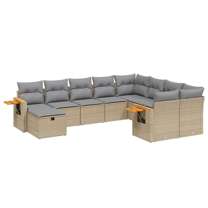 10-delige Loungeset met kussens poly rattan beige