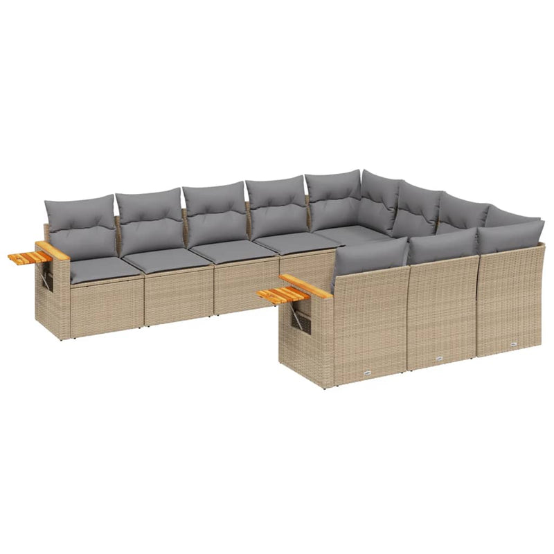 10-delige Loungeset met kussens poly rattan beige