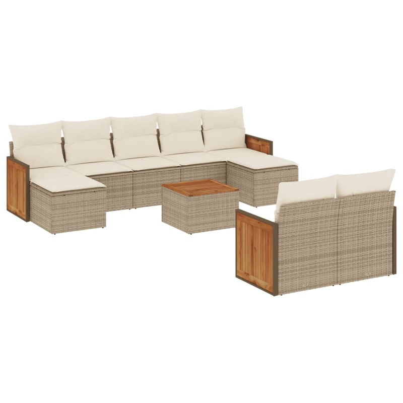 10-delige Loungeset met kussens poly rattan beige