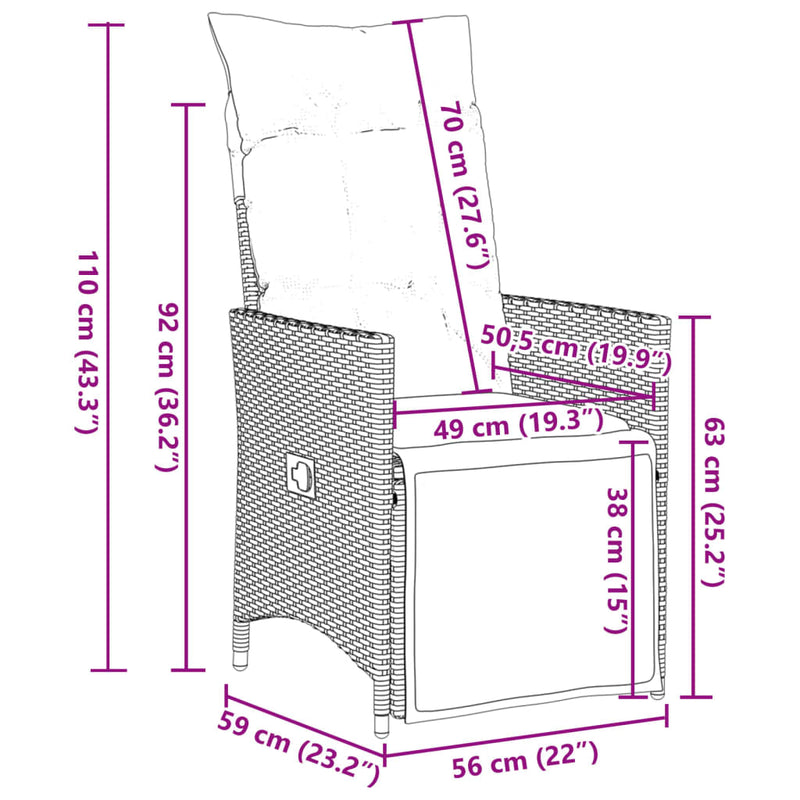 5-delige Tuinset met kussens poly rattan zwart