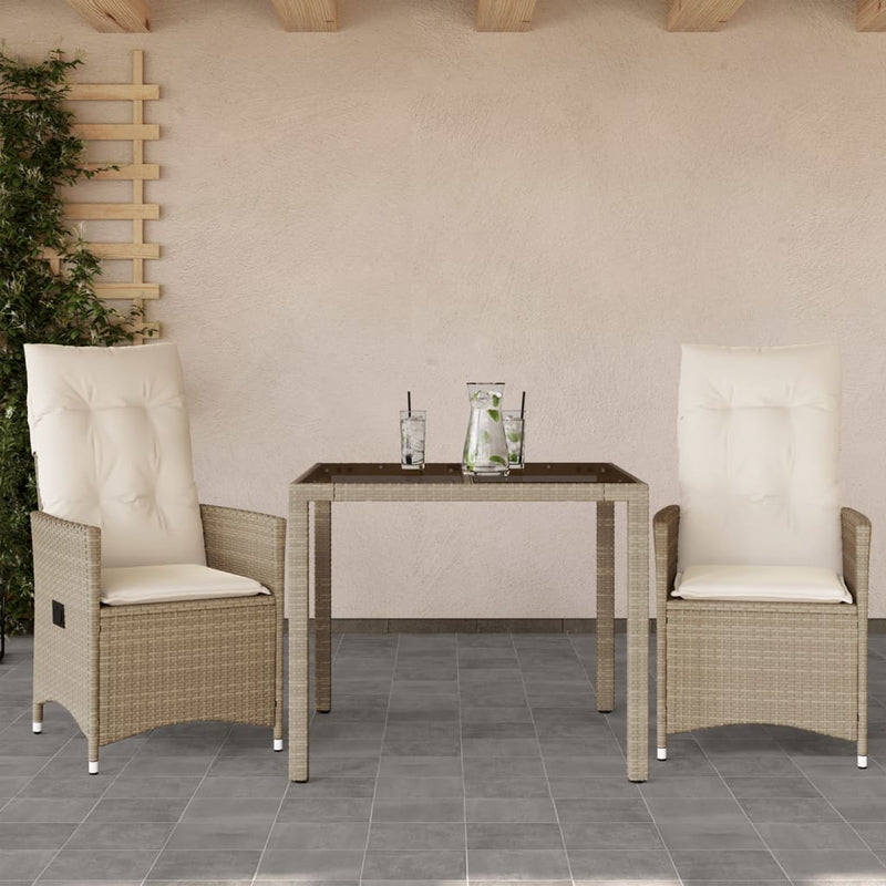 3-delige Bistroset met kussens poly rattan beige