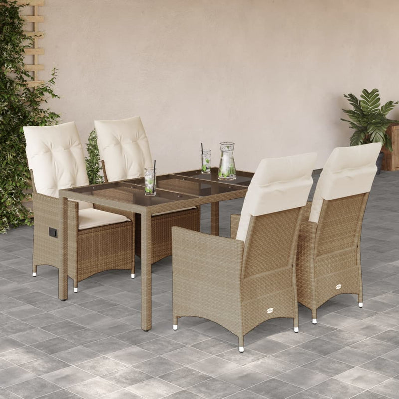 5-delige Tuinset met kussens poly rattan beige