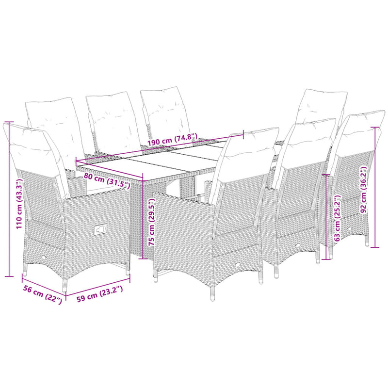 9-delige Tuinset poly rattan zwart