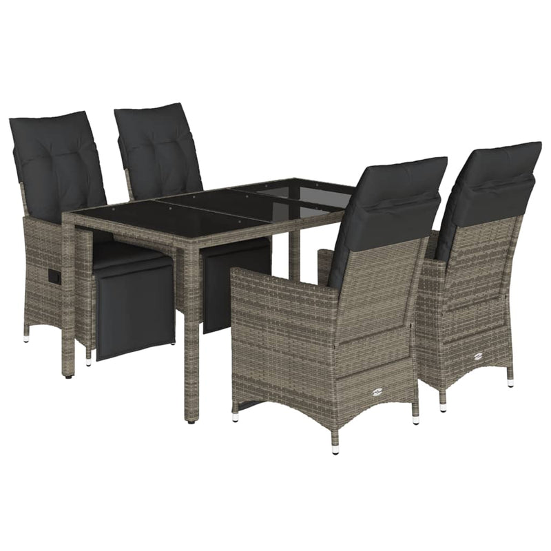 5-delige Bistroset met kussens poly rattan grijs