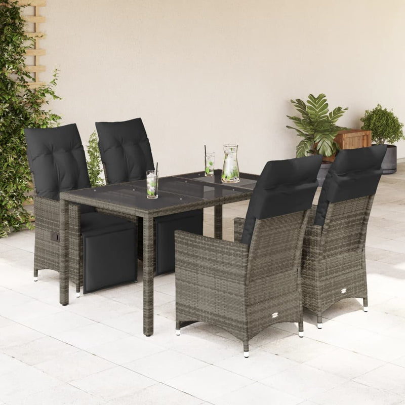 5-delige Bistroset met kussens poly rattan grijs