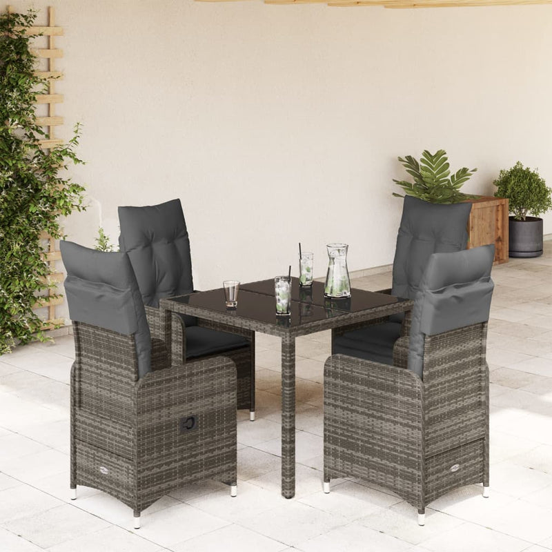 5-delige Bistroset met kussens poly rattan grijs