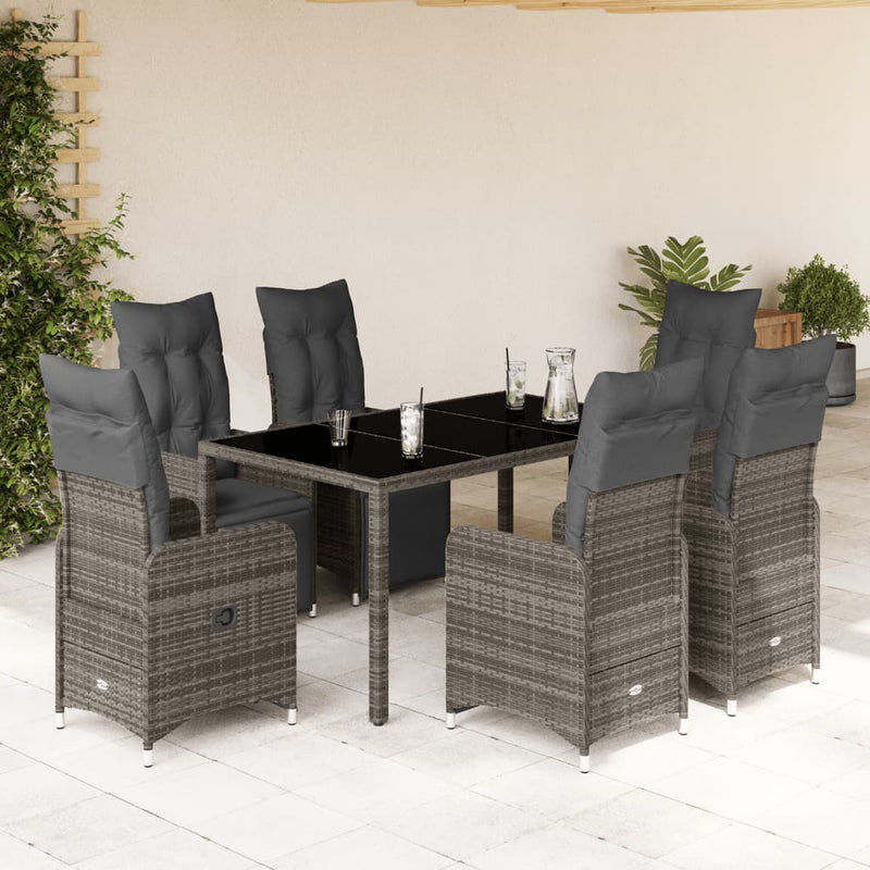 7-delige Bistroset met kussens poly rattan grijs