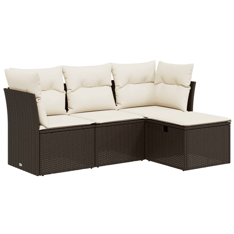 4-delige Loungeset met kussens poly rattan bruin