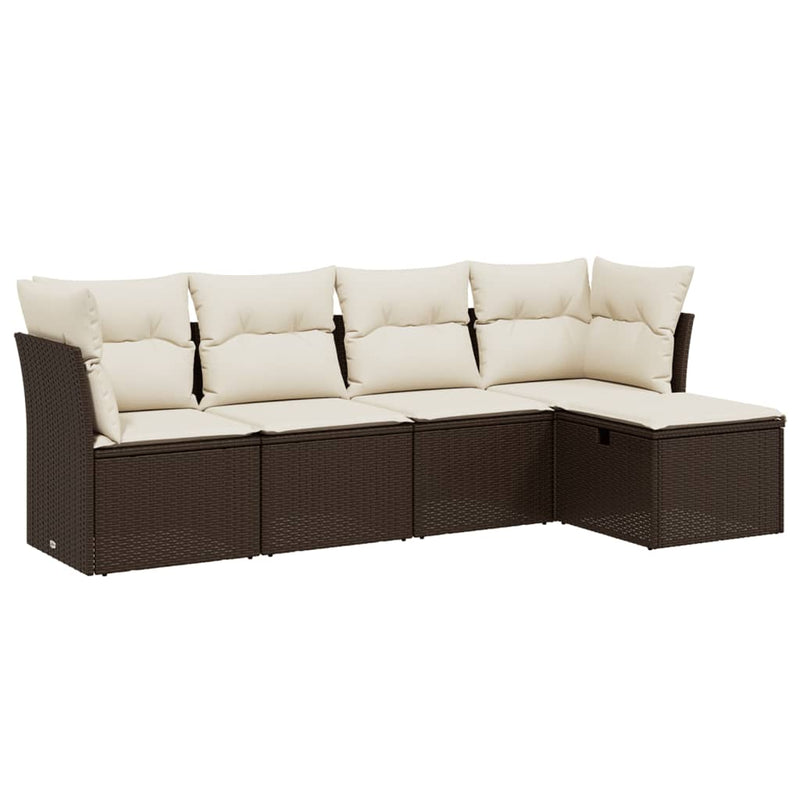 5-delige Loungeset met kussens poly rattan bruin