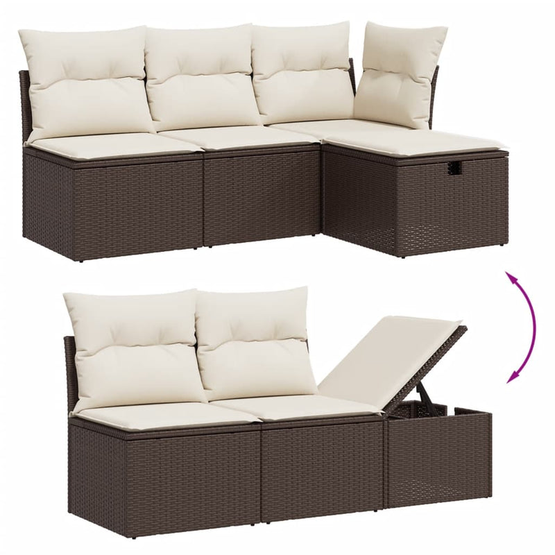 5-delige Loungeset met kussens poly rattan bruin