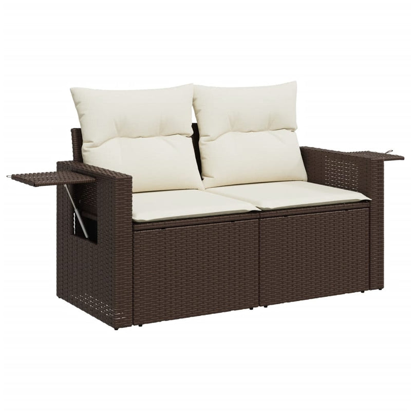 9-delige Loungeset met kussens poly rattan bruin