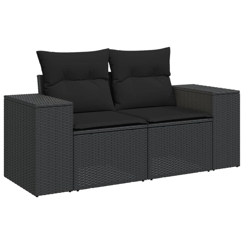 8-delige Loungeset met kussens poly rattan zwart