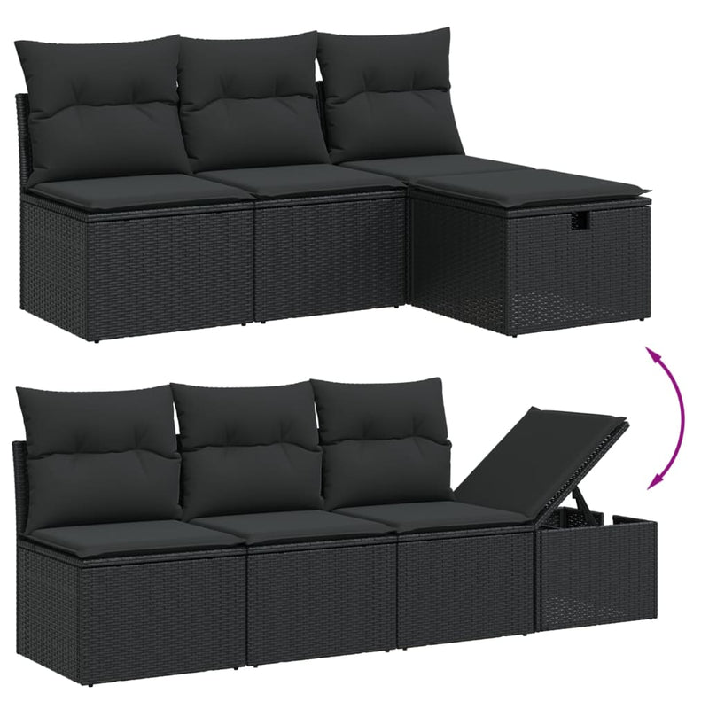 8-delige Loungeset met kussens poly rattan zwart