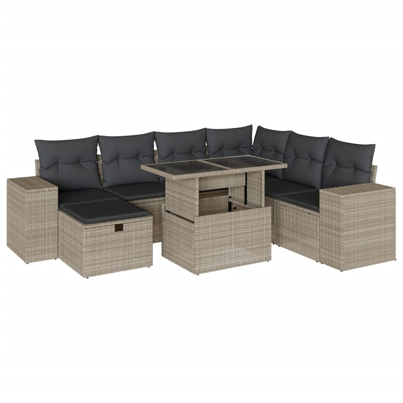 8-delige Loungeset met kussens poly rattan lichtgrijs