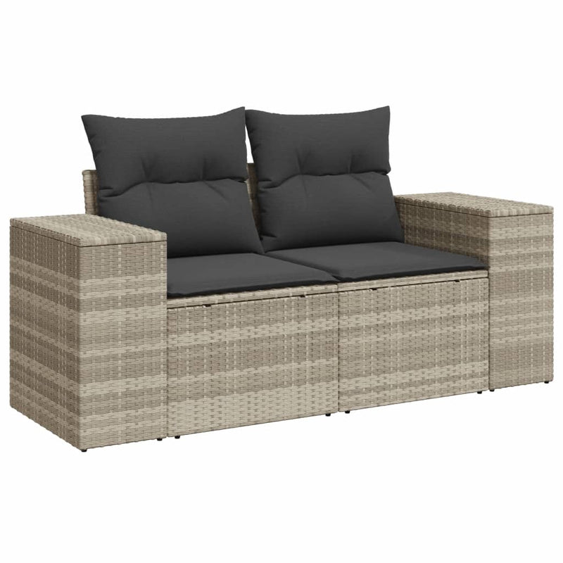 8-delige Loungeset met kussens poly rattan lichtgrijs