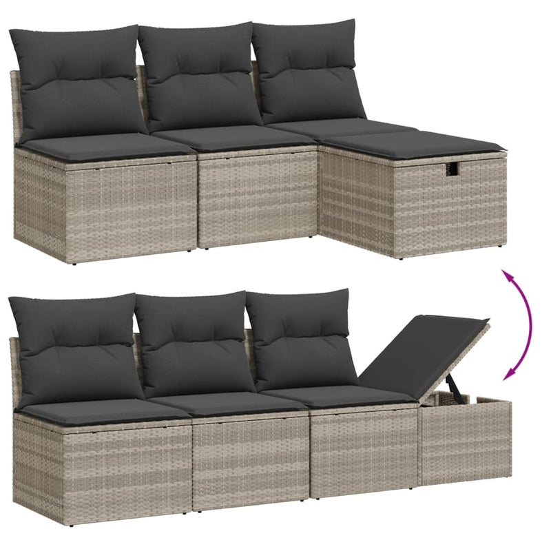 8-delige Loungeset met kussens poly rattan lichtgrijs