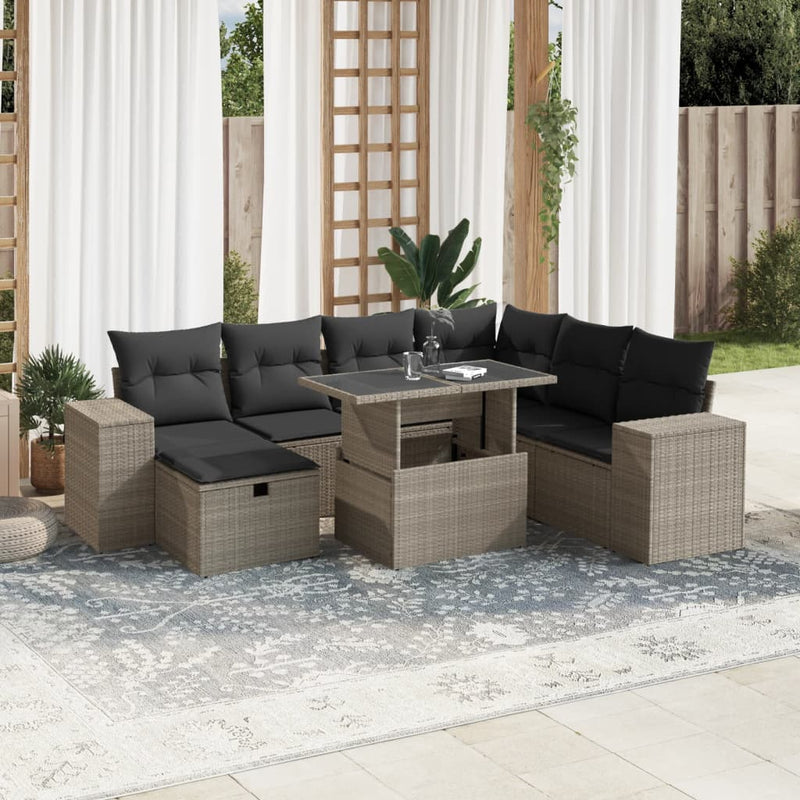 8-delige Loungeset met kussens poly rattan lichtgrijs