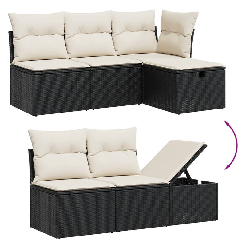 9-delige Loungeset met kussens poly rattan zwart