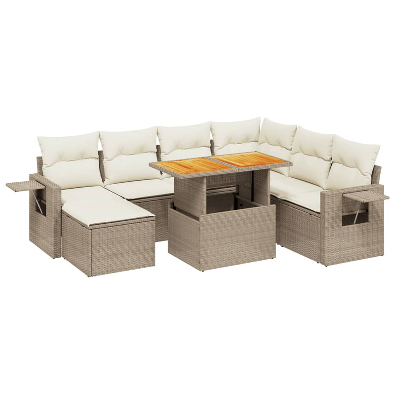 8-delige Loungeset met kussens poly rattan beige