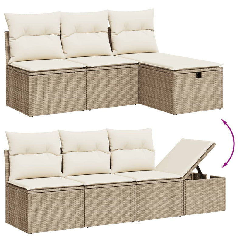 8-delige Loungeset met kussens poly rattan beige