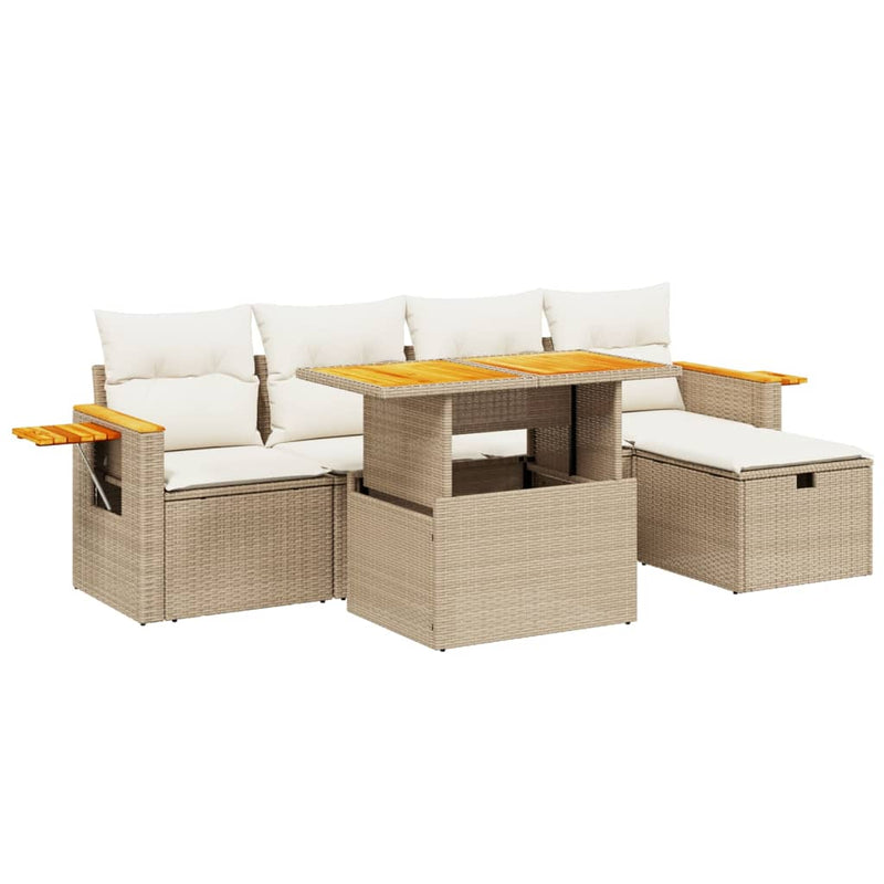 6-delige Loungeset met kussens poly rattan beige