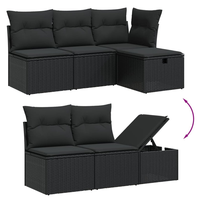 7-delige Loungeset met kussens poly rattan zwart