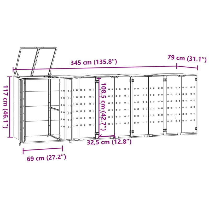 Containerberging voor 5 containers 345x79x117 cm staal zwart