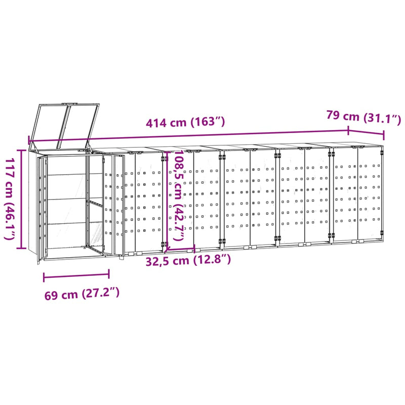 Containerberging voor 6 containers 414x79x117 cm staal zwart