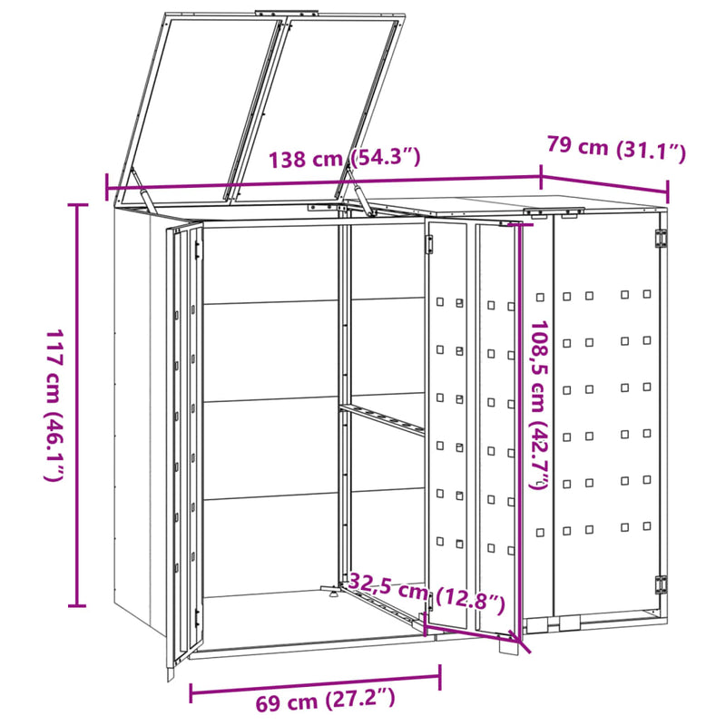 Containerberging voor 2 containers 138x79x117 cm staal grijs