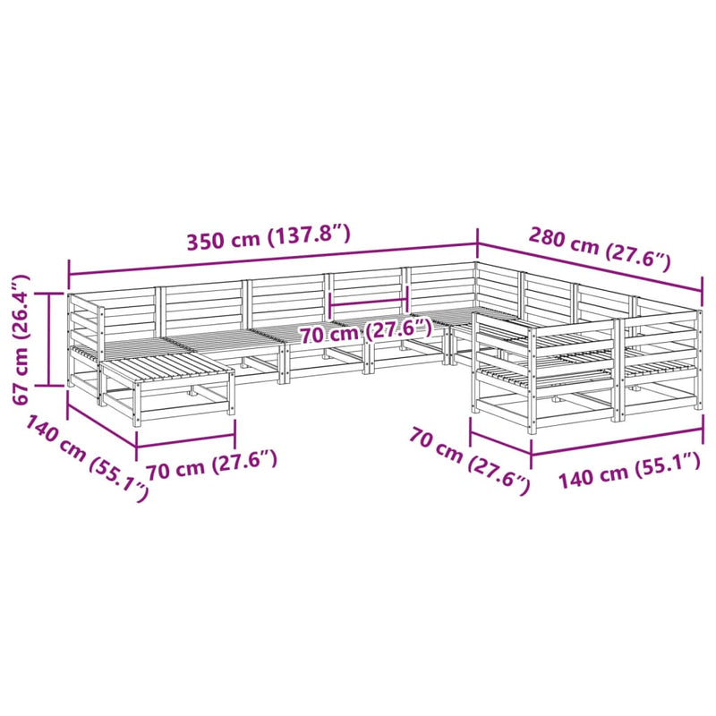 10-delige Loungeset massief grenenhout